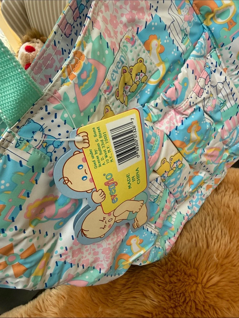 Vintage Pastel Patchwork Printed diaper Bag with Mint Handles